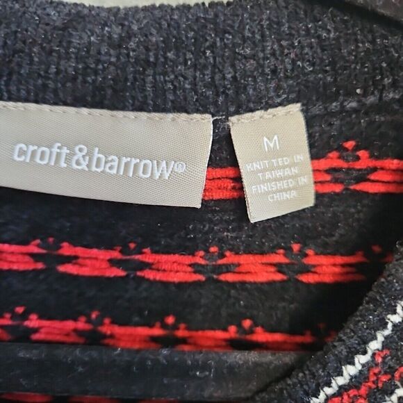 Croft &barrow Cardigan Sweater Christmas Sz Med black red soft - Picture 3 of 10